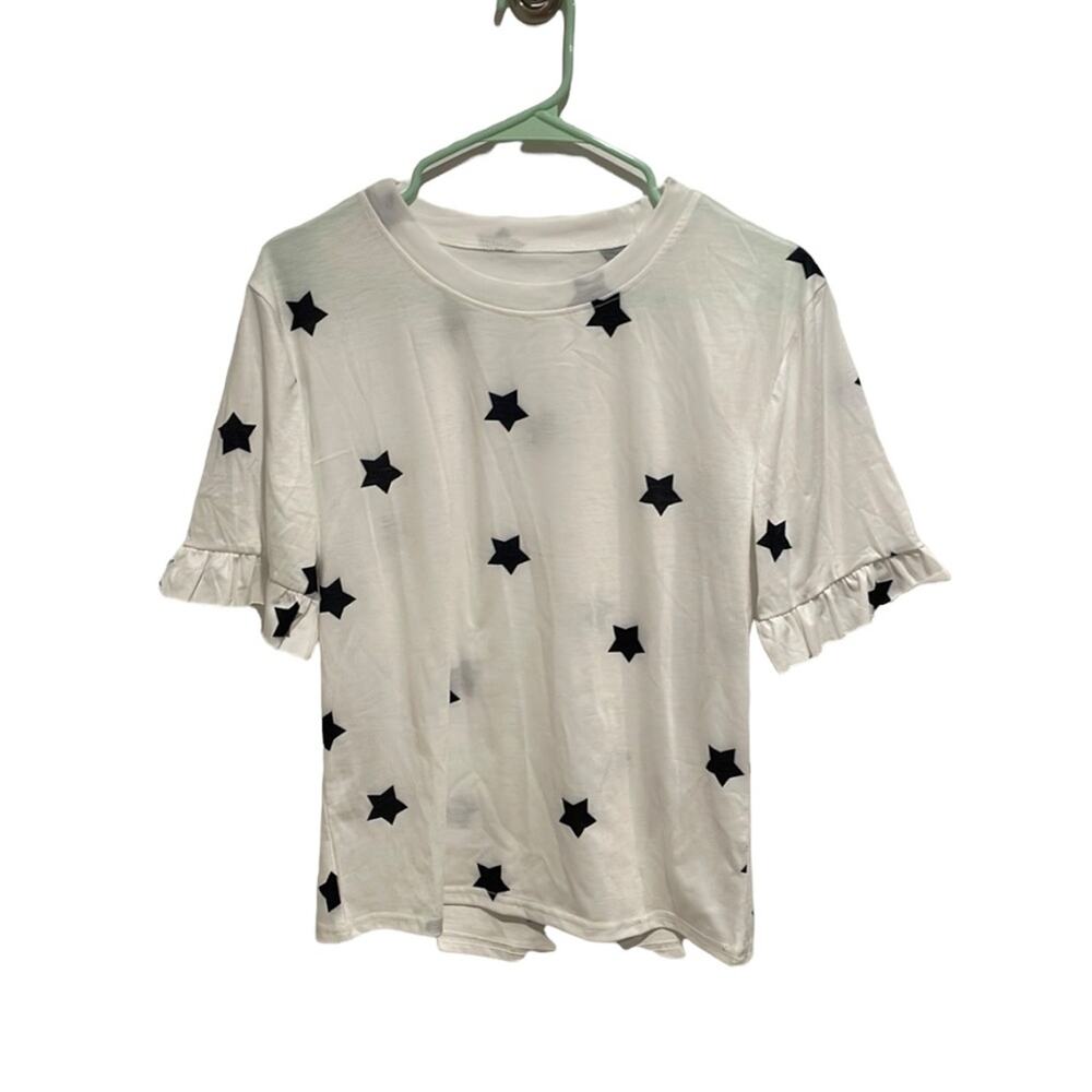 Star ruffled white tshirt Medium